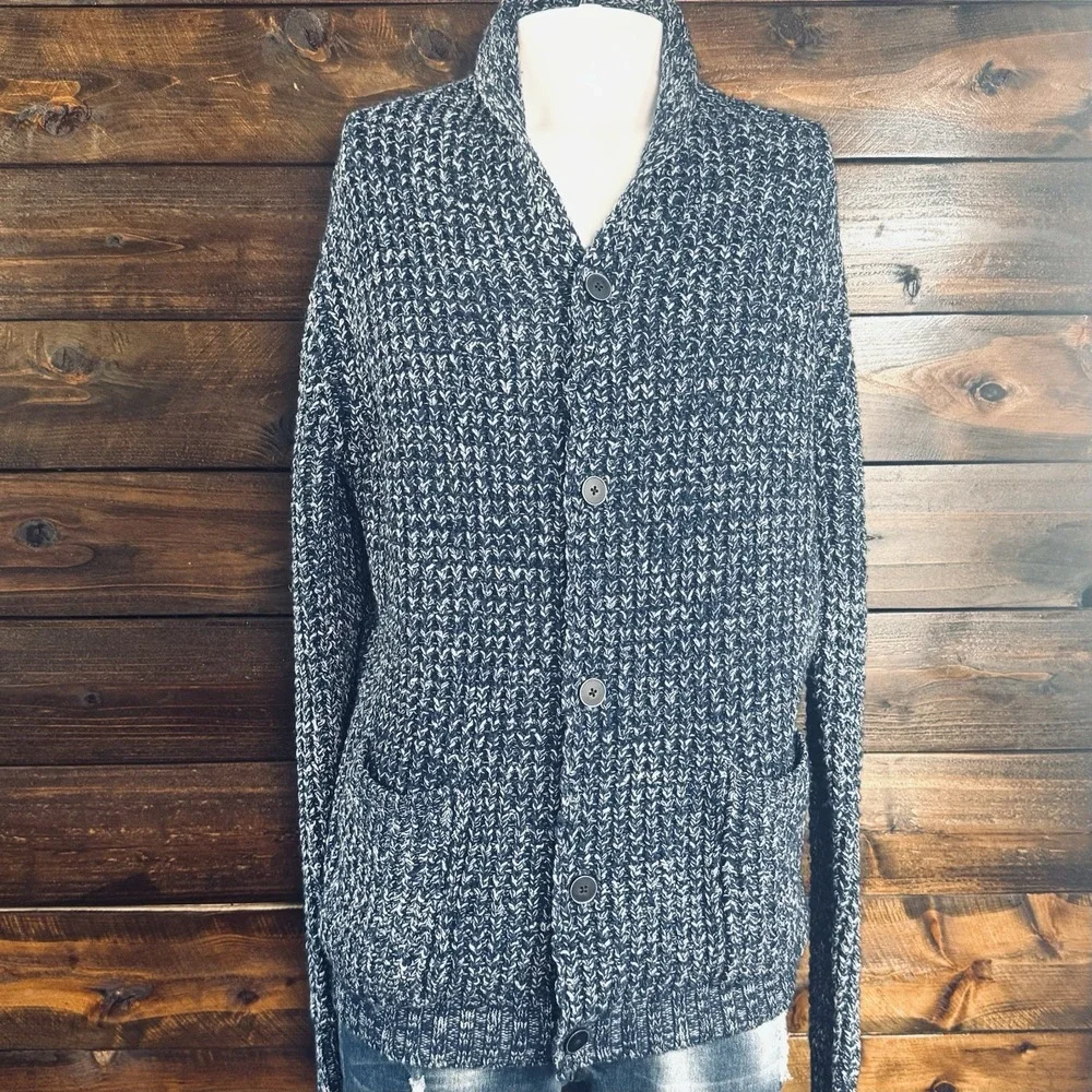 AG Adriano Goldschmied Grandpa Cardigan Wool OVERSIZED Chunky Sweater Blue Men M